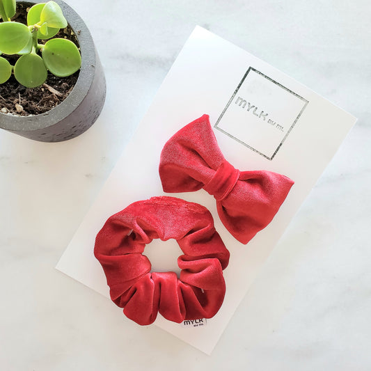 Ruby - Velvet Bow Tie & Scrunchie BFF Set