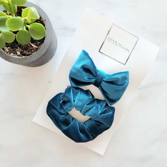 Sapphire - Velvet Bow Tie & Scrunchie BFF Set