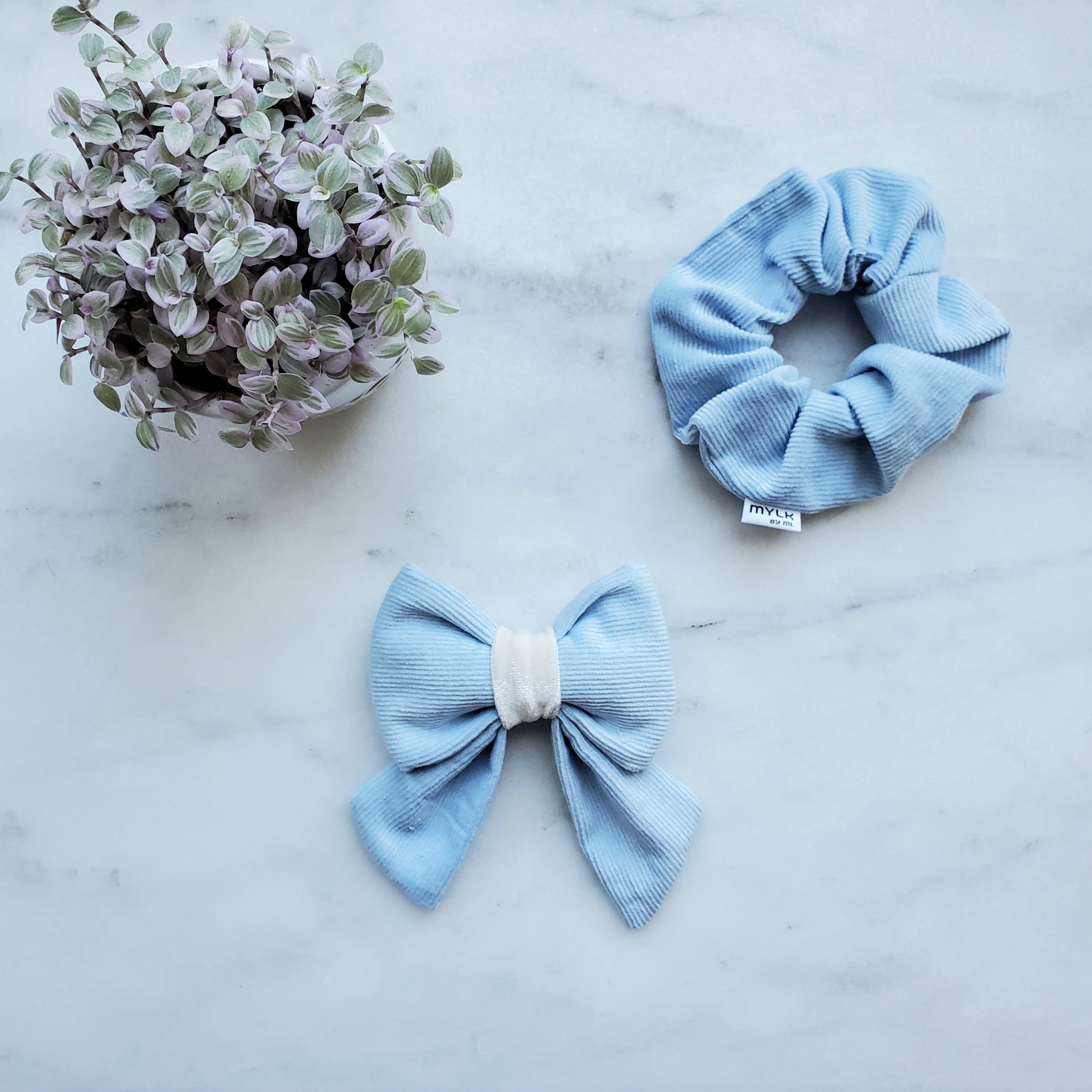 Baby Blue - Corduroy Bow Tie & Scrunchie Set