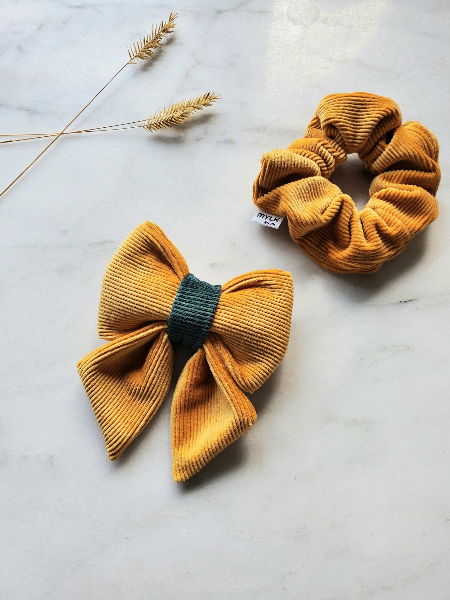 Golden - Velvet Corduroy Bow Tie & Scrunchie BFF Set