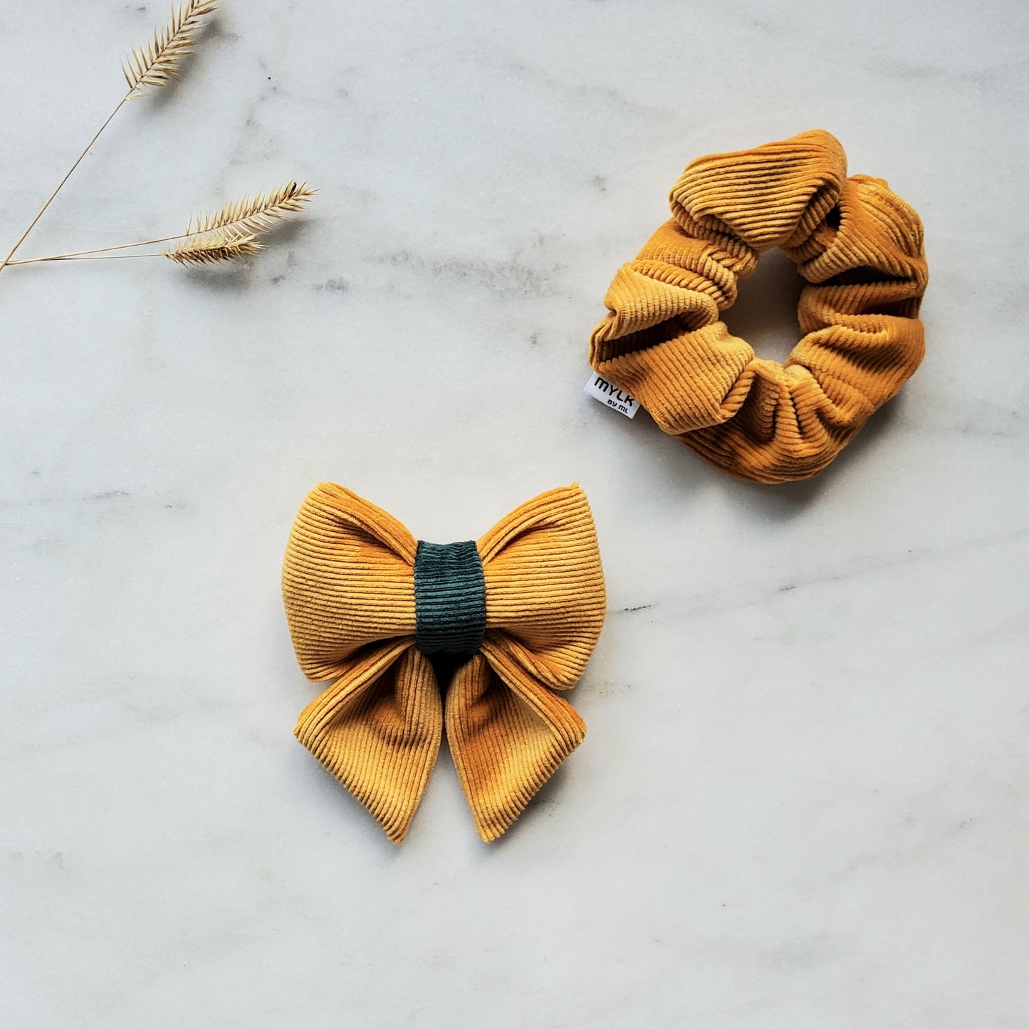 Golden - Velvet Corduroy Bow Tie & Scrunchie BFF Set