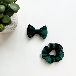 Emerald - Velvet Bow Tie & Scrunchie BFF Set